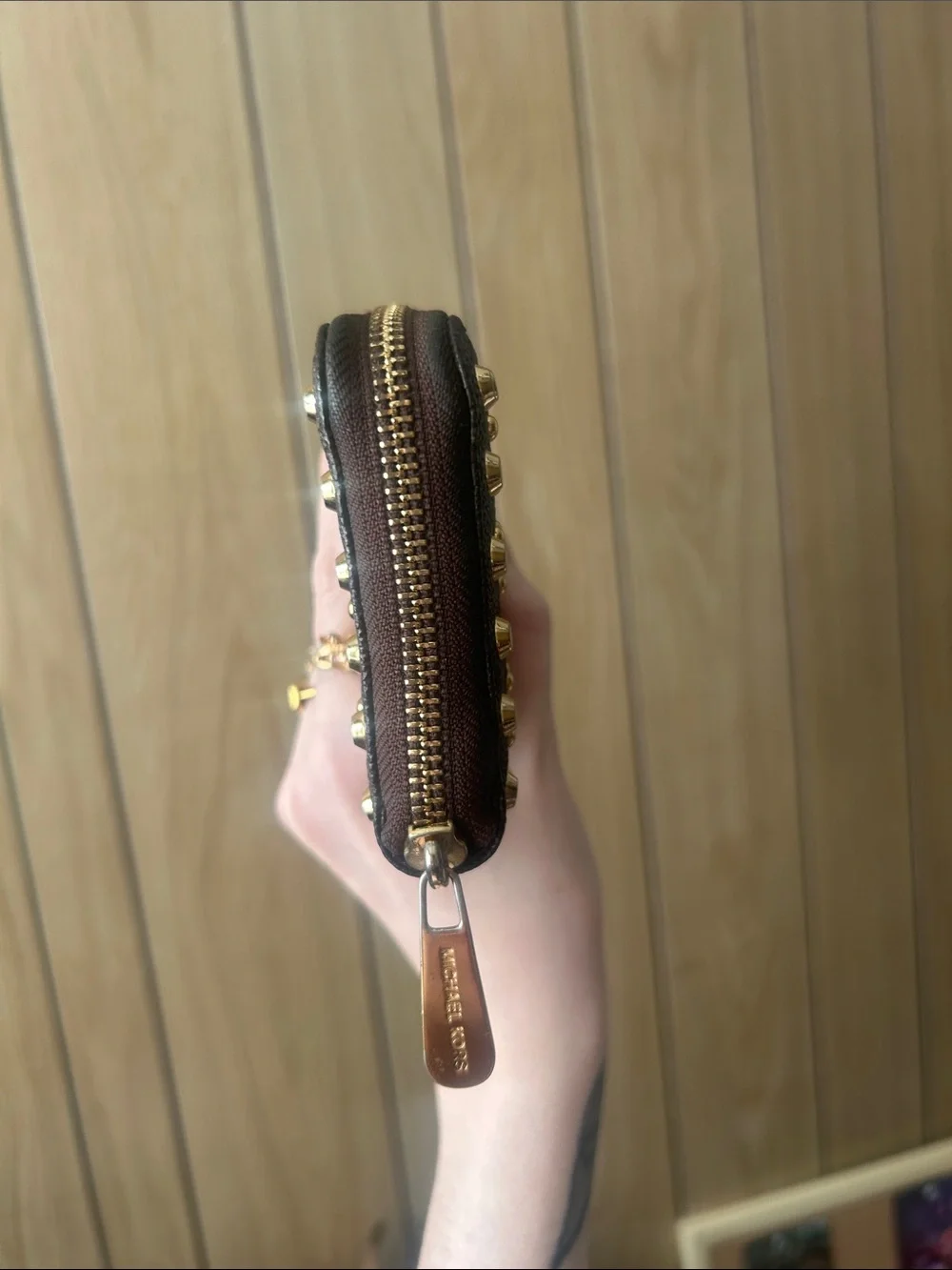 Michael Kors brown and gold studded wallet